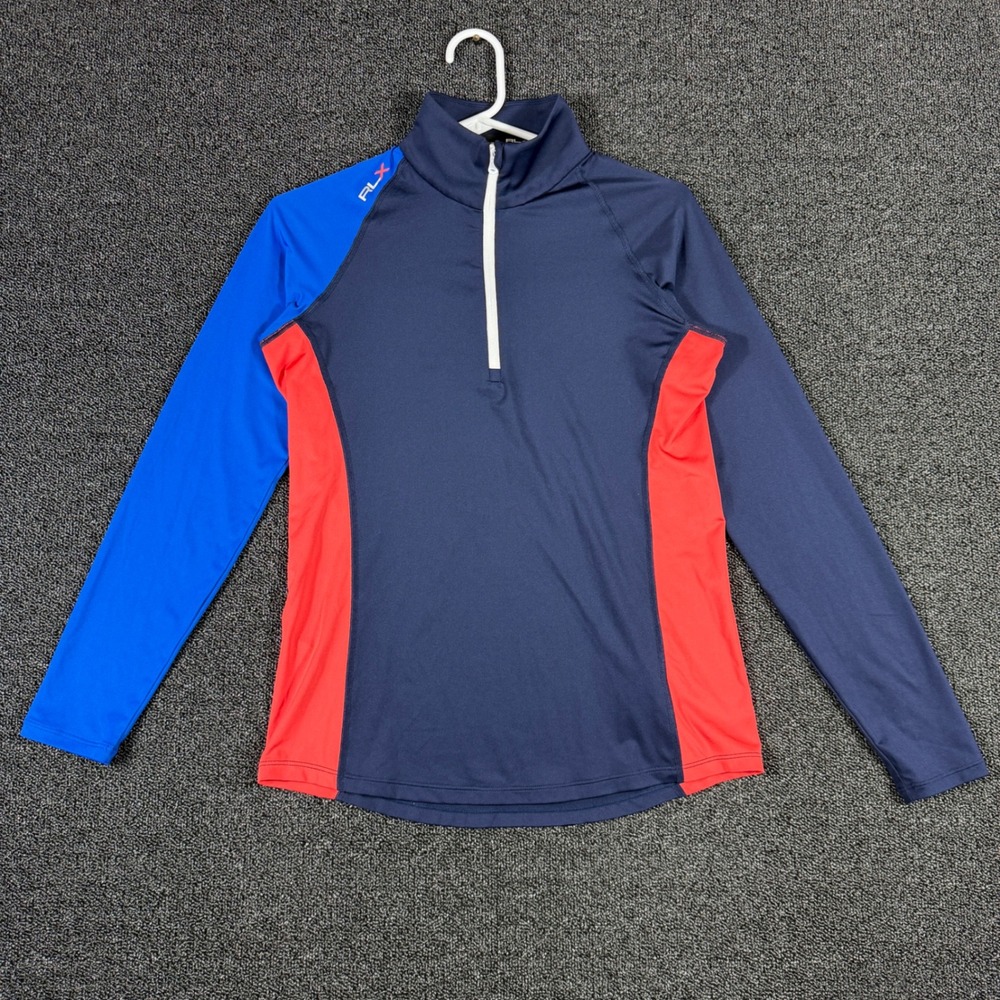 RLX Ralph Lauren Women's S/P Quarter Zip Pullover Navy Blue Red Colorblock Golf